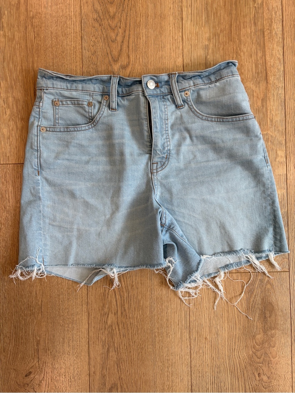 Madewell High Rise Denim Cutoff Shorts Size 29 Light Wash Raw Hem Stretch